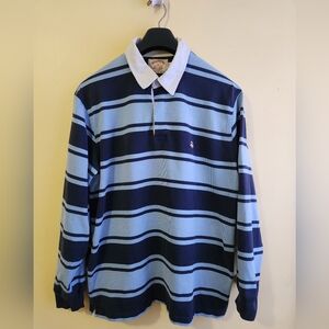 Men's Striped Blue Stripe Rugby Shirt Size Large